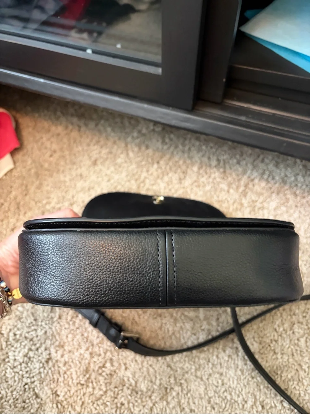 kate spade black pebble leather crossbody with gold logo